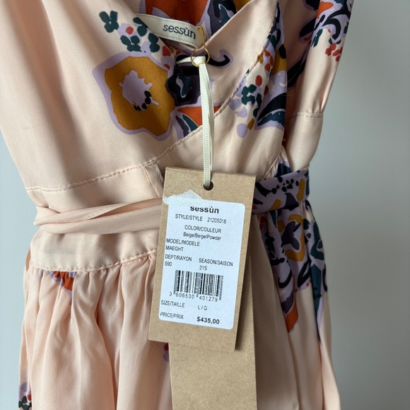NWT Séssun Maeght Midi Floral Dress in Beige Size Large - Picture 6 of 11